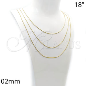 Oro Laminado Basic Necklace, Gold Filled Style Rat Tail Design, Polished, Golden Finish, 5.223.031.18 (02 MM Thickness, 18 Inches Length)
