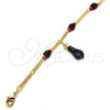 Oro Laminado Fancy Bracelet, Gold Filled Style Figa Hand Design, with Black Azavache, Red Resin Finish, Golden Finish, 5.039.008.07