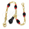 Oro Laminado Fancy Bracelet, Gold Filled Style Figa Hand Design, with Black Azavache, Red Resin Finish, Golden Finish, 5.039.008.07