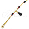 Oro Laminado Fancy Bracelet, Gold Filled Style Figa Hand Design, with Black Azavache, Red Resin Finish, Golden Finish, 5.039.008.07 (04 MM Thickness, 7 Inches Length)