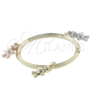 Oro Laminado Individual Bangle, Gold Filled Style Bee Design, Diamond Cutting Finish, Tricolor, 07.63.0051 (03 MM Thickness, Size 4 (2.25 Diameter))