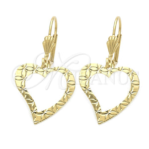 Oro Laminado Dangle Earring, Gold Filled Style Heart Design, Polished, Golden Finish, 02.63.1156