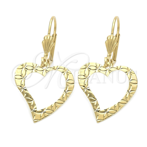 Oro Laminado Dangle Earring, Gold Filled Style Heart Design, Polished, Golden Finish, 02.63.1156