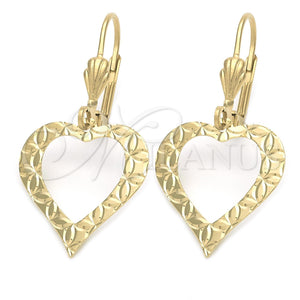 Oro Laminado Dangle Earring, Gold Filled Style Heart Design, Polished, Golden Finish, 02.63.1157