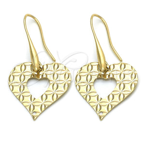 Oro Laminado Dangle Earring, Gold Filled Style Heart Design, Polished, Golden Finish, 02.63.1158