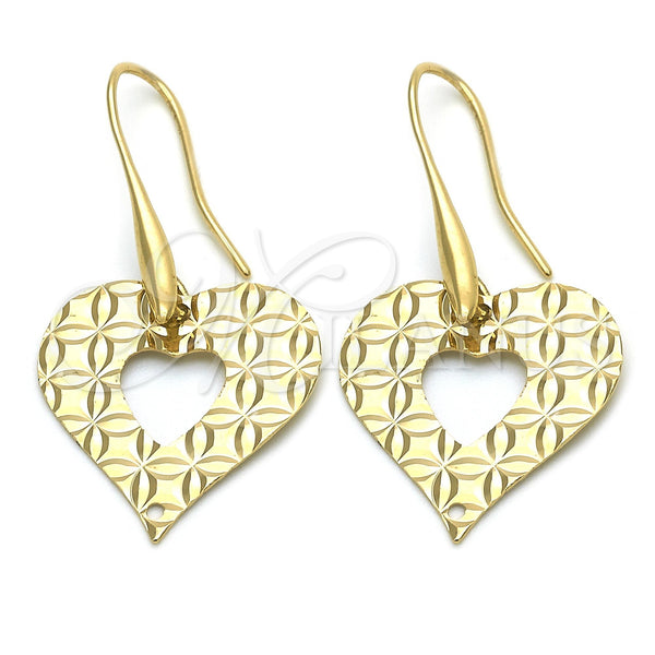Oro Laminado Dangle Earring, Gold Filled Style Heart Design, Polished, Golden Finish, 02.63.1158