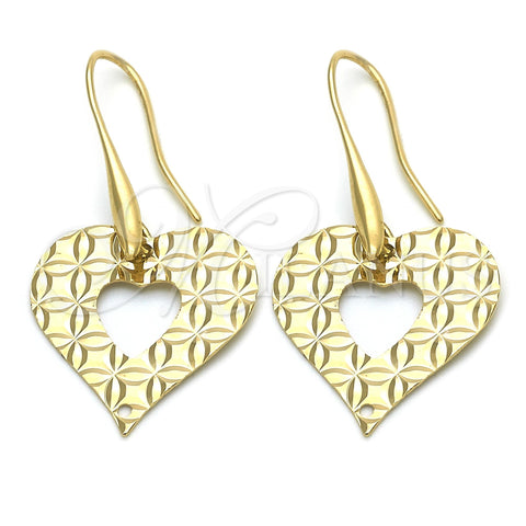 Oro Laminado Dangle Earring, Gold Filled Style Heart Design, Polished, Golden Finish, 02.63.1158