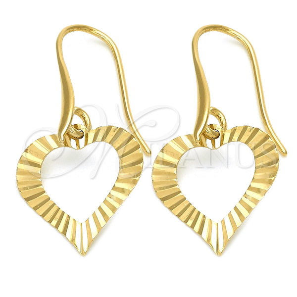 Oro Laminado Dangle Earring, Gold Filled Style Heart Design, Polished, Golden Finish, 02.63.1164