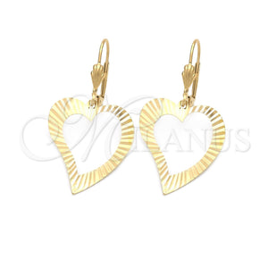 Oro Laminado Dangle Earring, Gold Filled Style Heart Design, Polished, Golden Finish, 02.63.1165