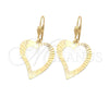 Oro Laminado Dangle Earring, Gold Filled Style Heart Design, Polished, Golden Finish, 02.63.1165