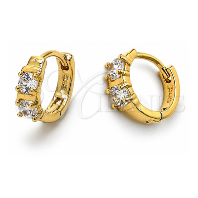 Oro Laminado Huggie Hoop, Gold Filled Style with White Cubic Zirconia, Polished, Golden Finish, 5.130.020