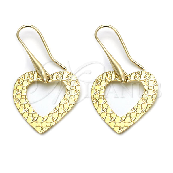 Oro Laminado Dangle Earring, Gold Filled Style Heart Design, Polished, Golden Finish, 02.63.1178