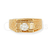 Oro Laminado Mens Ring, Gold Filled Style Solitaire and Greek Key Design, with White Cubic Zirconia, Diamond Cutting Finish, Golden Finish, 5.175.026.06 (Size 6)