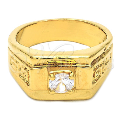Oro Laminado Mens Ring, Gold Filled Style Solitaire and Greek Key Design, with White Cubic Zirconia, Diamond for wholesale, main product view