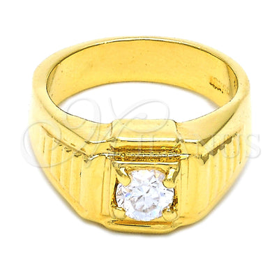 Oro Laminado Mens Ring, Gold Filled Style with White Cubic Zirconia, Diamond Cutting Finish, Golden Finish for wholesale, main product view
