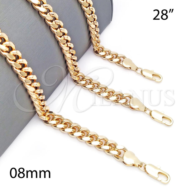 Oro Laminado Basic Necklace, Gold Filled Style Miami Cuban Design, Polished, Golden Finish, 5.223.010.28 (230 Gauge, 09 MM Thickness, 28 Inches Length)