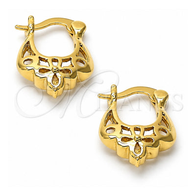 Oro Laminado Small Hoop, Gold Filled Style Flower Design, Polished, Golden Finish, 02.63.1182