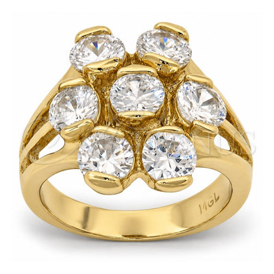Oro Laminado Multi Stone Ring, Gold Filled Style Flower Design, with White Cubic Zirconia, Polished, Golden Finish, 5.171.025.07 (Size 7)