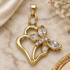 Oro Laminado Fancy Pendant, Gold Filled Style Heart and Butterfly Design, with White Cubic Zirconia, Polished, Golden Finish, 5.181.025