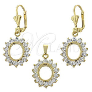 Oro Laminado Earring and Pendant Adult Set, Gold Filled Style with White Cubic Zirconia, Polished, Golden Finish, 10.63.0319