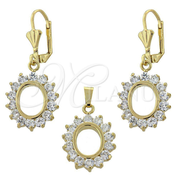 Oro Laminado Earring and Pendant Adult Set, Gold Filled Style with White Cubic Zirconia, Polished, Golden Finish, 10.63.0319