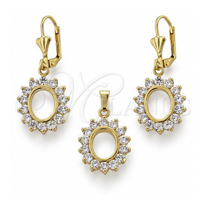 Oro Laminado Earring and Pendant Adult Set, Gold Filled Style with White Cubic Zirconia, Polished, Golden Finish, 10.63.0319