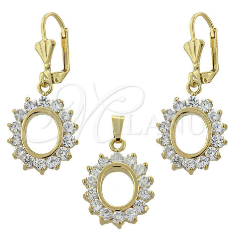Oro Laminado Earring and Pendant Adult Set, Gold Filled Style with White Cubic Zirconia, Polished, Golden Finish, 10.63.0319