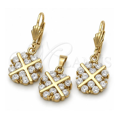 Oro Laminado Earring and Pendant Adult Set, Gold Filled Style with White Cubic Zirconia, Polished, Golden Finish, 10.63.0320