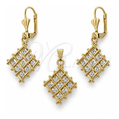 Oro Laminado Earring and Pendant Adult Set, Gold Filled Style with White Cubic Zirconia, Polished, Golden Finish, 10.63.0323