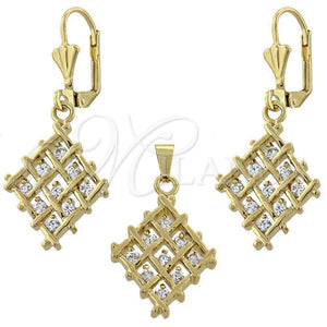 Oro Laminado Earring and Pendant Adult Set, Gold Filled Style with White Cubic Zirconia, Polished, Golden Finish, 10.63.0323
