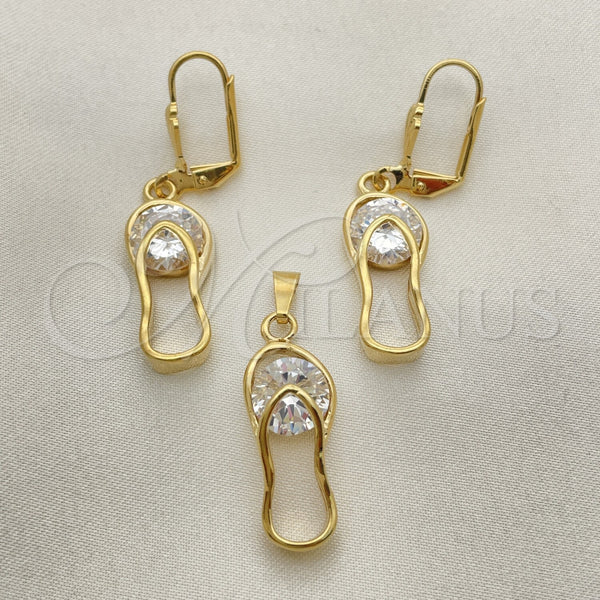 Oro Laminado Earring and Pendant Adult Set, Gold Filled Style with White Cubic Zirconia, Polished, Golden Finish, 10.63.0324