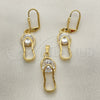 Oro Laminado Earring and Pendant Adult Set, Gold Filled Style with White Cubic Zirconia, Polished, Golden Finish, 10.63.0324