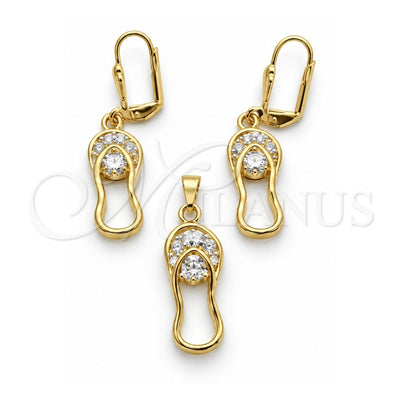 Oro Laminado Earring and Pendant Adult Set, Gold Filled Style with White Cubic Zirconia, Polished, Golden Finish, 10.63.0324