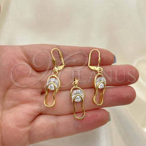 Oro Laminado Earring and Pendant Adult Set, Gold Filled Style with White Cubic Zirconia, Polished, Golden Finish, 10.63.0324