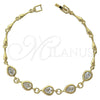 Oro Laminado Fancy Bracelet, Gold Filled Style Teardrop Design, with White Cubic Zirconia, Polished, Golden Finish, 5.027.006 (07 MM Thickness, 7 Inches Length)