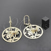 Oro Laminado Dangle Earring, Gold Filled Style Butterfly and Flower Design, with White Cubic Zirconia, Diamond Cutting Finish, Golden Finish, 5.093.004