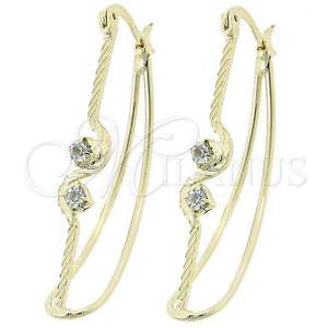 Oro Laminado Medium Hoop, Gold Filled Style with White Cubic Zirconia, Diamond Cutting Finish, Golden Finish, 5.153.054