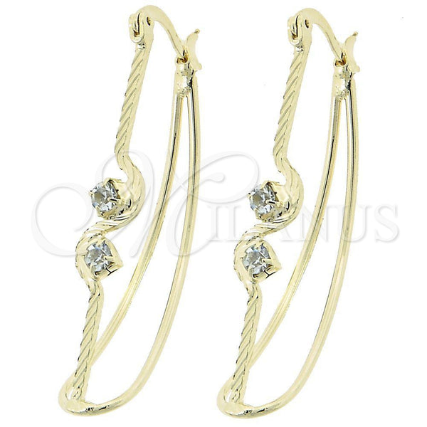 Oro Laminado Medium Hoop, Gold Filled Style with White Cubic Zirconia, Diamond Cutting Finish, Golden Finish, 5.153.054