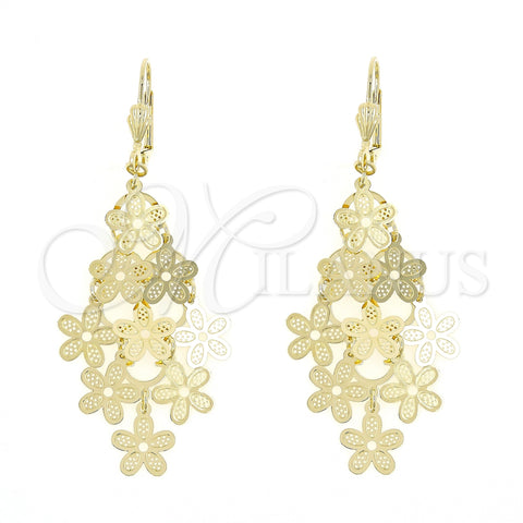 Oro Laminado Chandelier Earring, Gold Filled Style Flower Design, Polished, Golden Finish, 5.075.006