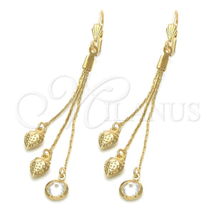 Oro Laminado Long Earring, Gold Filled Style Heart Design, with White Cubic Zirconia, Polished, Golden Finish, 5.067.008