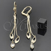 Oro Laminado Long Earring, Gold Filled Style Teardrop Design, with White Cubic Zirconia, Polished, Golden Finish, 5.089.003