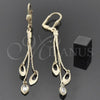 Oro Laminado Long Earring, Gold Filled Style Teardrop Design, with White Cubic Zirconia, Polished, Golden Finish, 5.089.003
