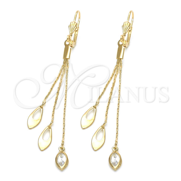 Oro Laminado Long Earring, Gold Filled Style Teardrop Design, with White Cubic Zirconia, Polished, Golden Finish, 5.089.003
