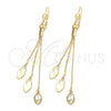 Oro Laminado Long Earring, Gold Filled Style Teardrop Design, with White Cubic Zirconia, Polished, Golden Finish, 5.089.003