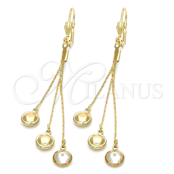 Oro Laminado Long Earring, Gold Filled Style with White Cubic Zirconia, Polished, Golden Finish, 5.080.002