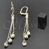 Oro Laminado Long Earring, Gold Filled Style with White Cubic Zirconia, Polished, Golden Finish, 5.109.007