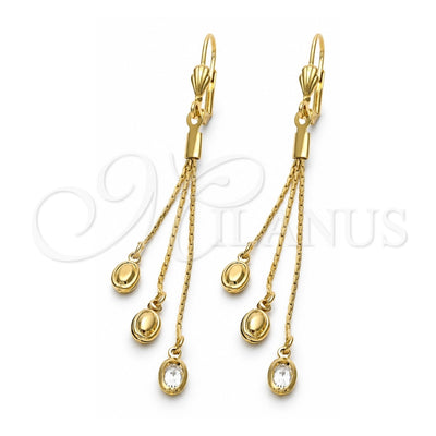 Oro Laminado Long Earring, Gold Filled Style with White Cubic Zirconia, Polished, Golden Finish, 5.109.007