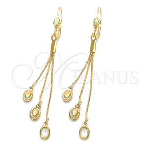 Oro Laminado Long Earring, Gold Filled Style with White Cubic Zirconia, Polished, Golden Finish, 5.109.007