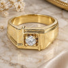 Oro Laminado Mens Ring, Gold Filled Style Solitaire Design, with White Cubic Zirconia, Diamond Cutting Finish, Golden Finish, 01.63.0443.07 (Size 7)