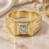 Oro Laminado Mens Ring, Gold Filled Style Solitaire and Solitaire Design, with White Cubic Zirconia, Diamond Cutting Finish, Golden Finish, 01.63.0444.06 (Size 6)